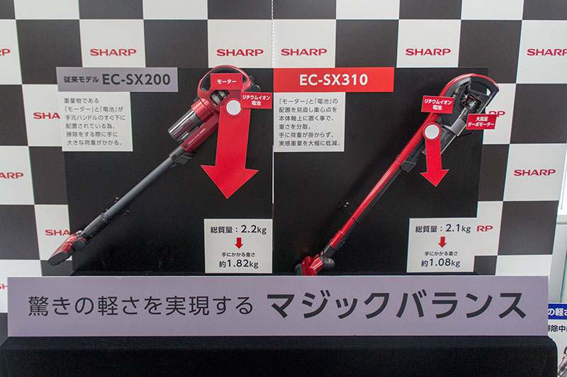 重量バランスを見直したことで、フロア掃除時に手元にかかる重さを大幅に軽減した