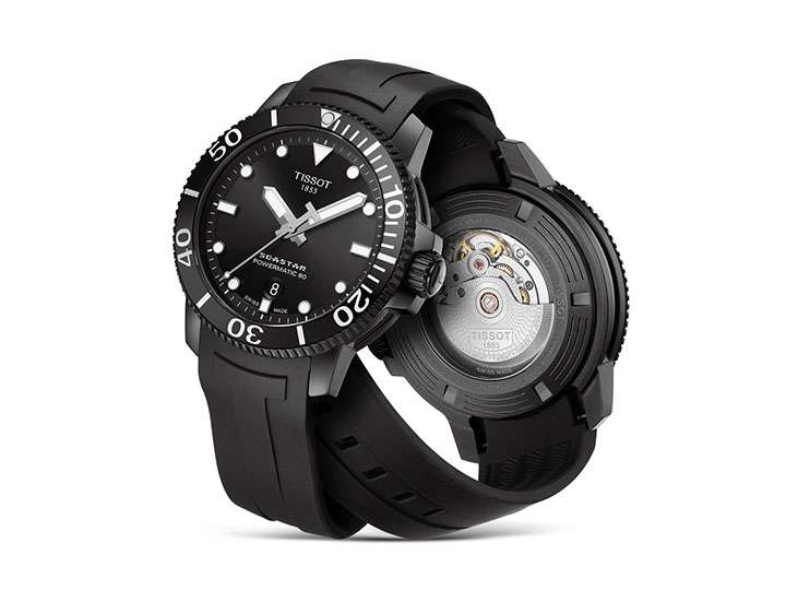 TISSOT SEASTAR 1000ブラック 腕時計 Tissot Seastar 1000 Powermatic 80 Grey-black Dial Black Stainless