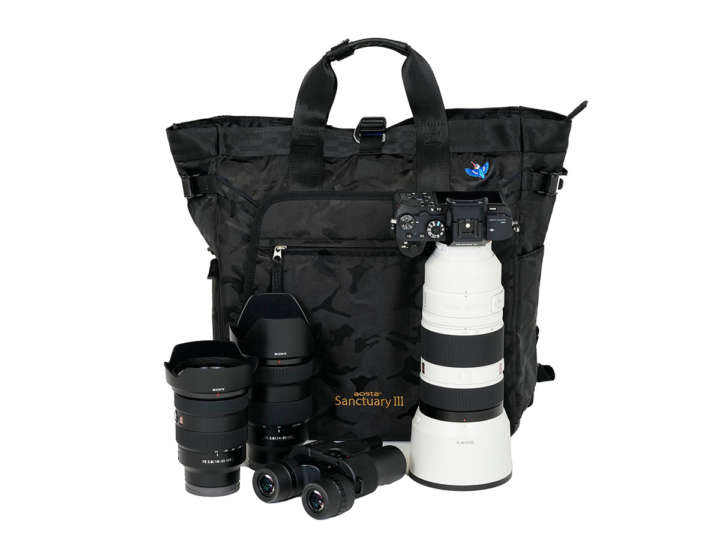 一眼カメラに望遠レンズ付けたままでも入れられる2wayトート