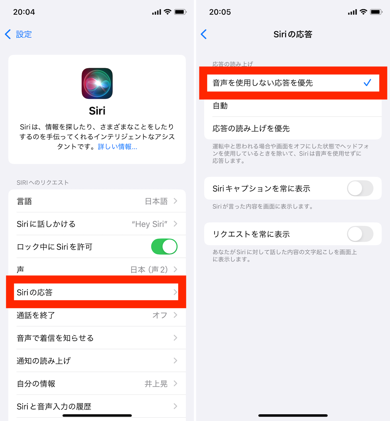 Siriに関する設定画面のイメージ