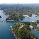 ▲上空から見た『碧き島の宿 熊野別邸 中の島』 [食楽web]