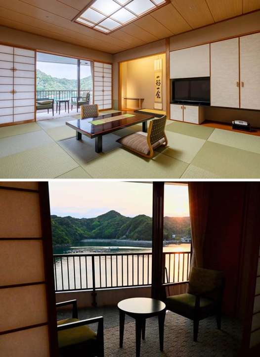 ▲海と島を望む10畳の客室。夕陽の眺める時間も愛おしい
