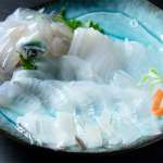 ▲アオリイカの造りは捌きたてで最高の鮮度。醤油をつけなくても甘みが感じられるほど