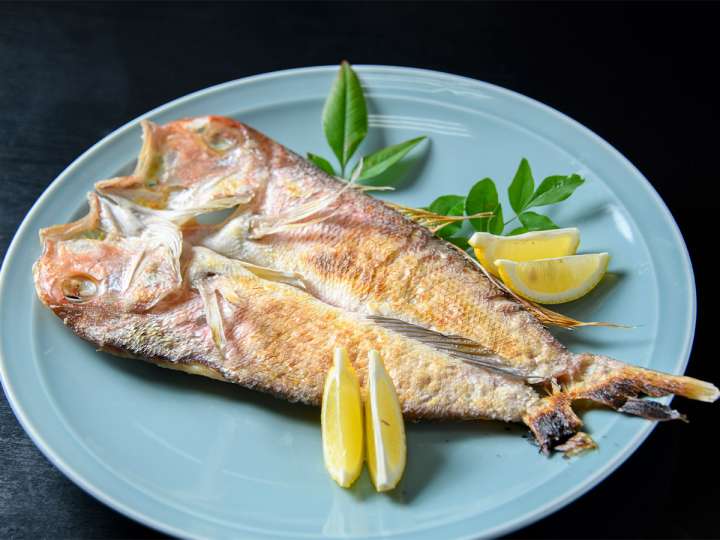 ▲若狭名物ぐじの焼き物。優しく上品な味わいの白身魚