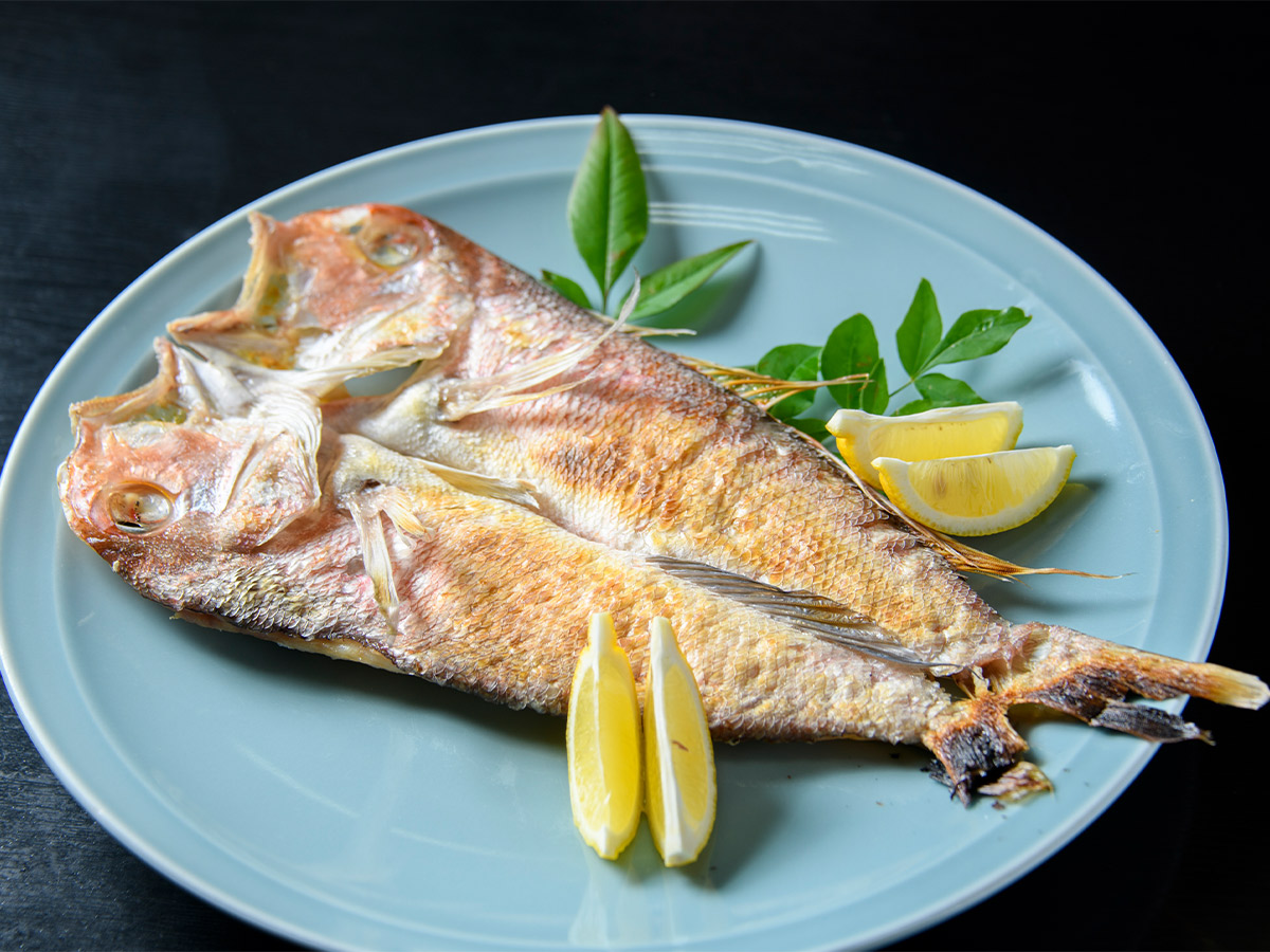▲若狭名物ぐじの焼き物。優しく上品な味わいの白身魚