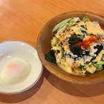▲「わかめのサラダ」と「トッピング半熟卵」